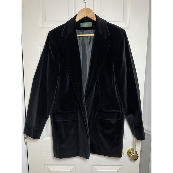 Vtg Orvis Black Velvet Blazer Womens 16 Dark Academia Tailored Jacket - Picture 3 of 12